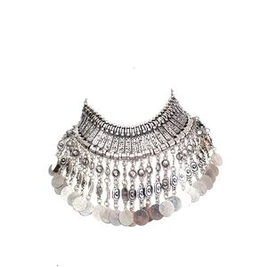Aldo Silver Filigree Coin Fringe Choker Necklace